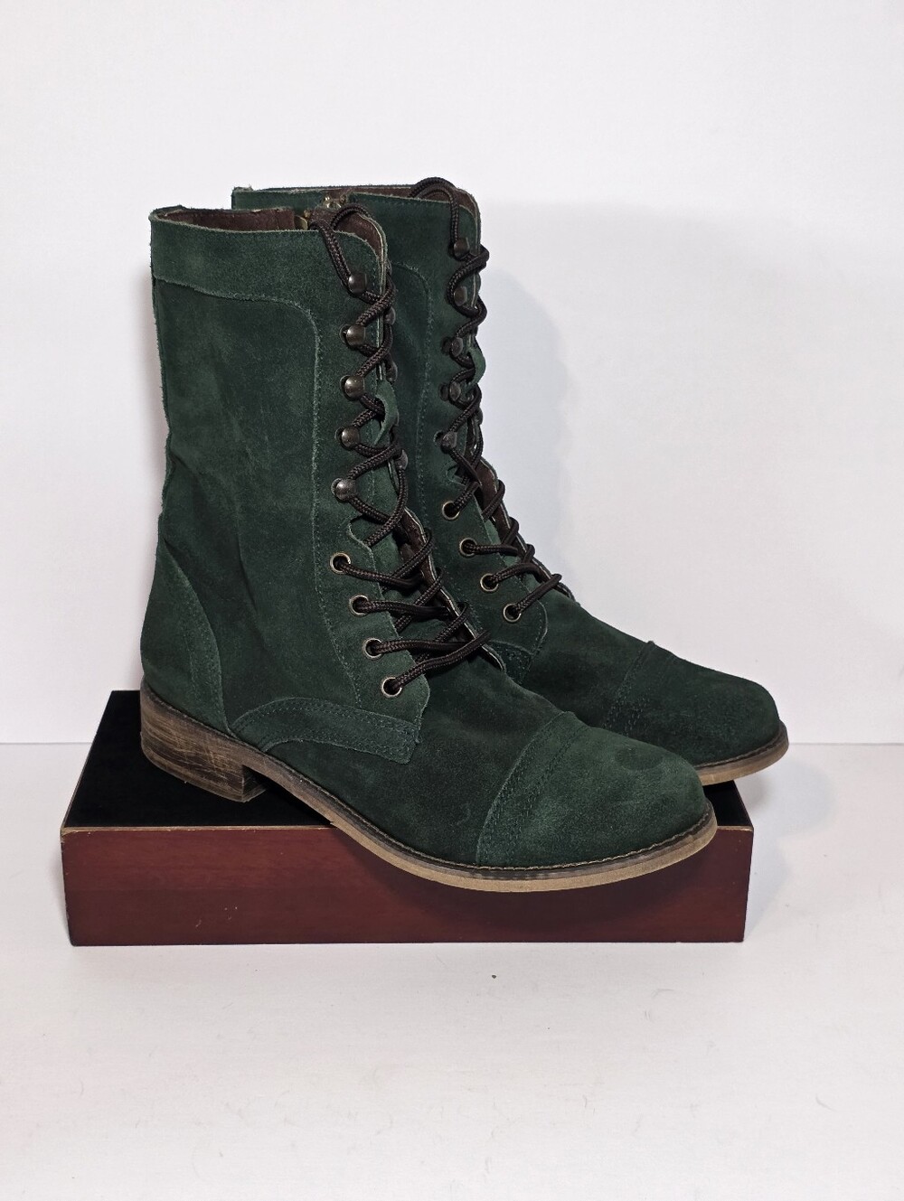 Skechers Womens 9 Green Suede Lace Up Side Zip Tall Combat Boots Cap Toe 48360 - Picture 9 of 15
